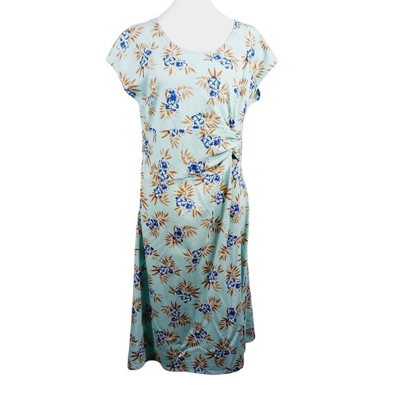 Lands' End Dresses & Skirts - Lands' End Large Floral Print Twist Front Dress, Cap Sleeves, Aqua Blue/Navy